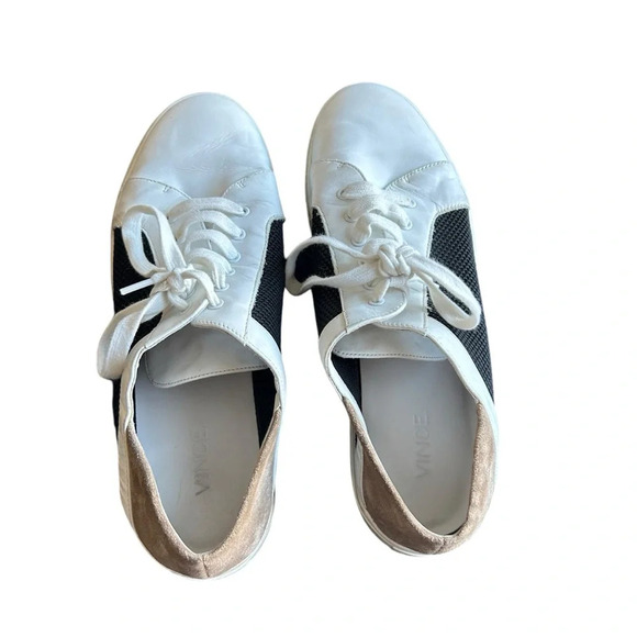 Vince Anette Alabaster Colorblock Mesh Side Sneakers in White/Black/Tan Size 9 - Picture 9 of 11